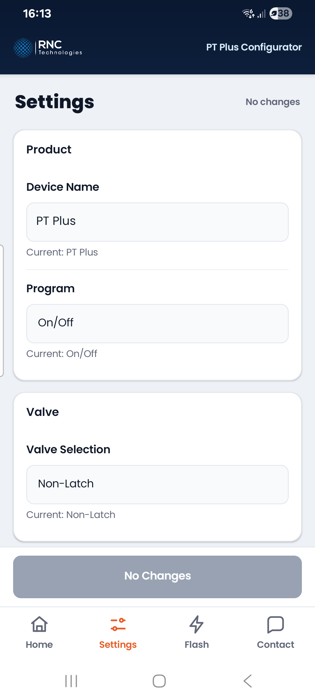 The Settings page