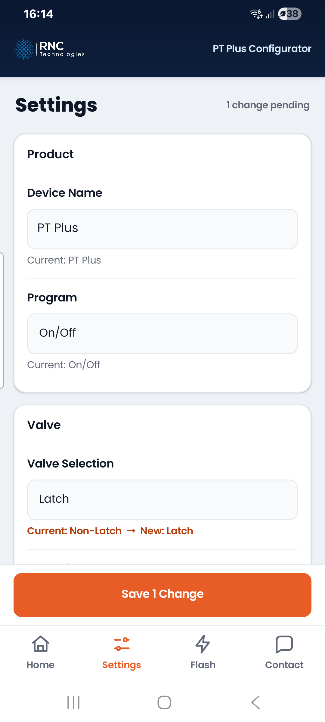 The settings screen with changes pending and a save button counting them