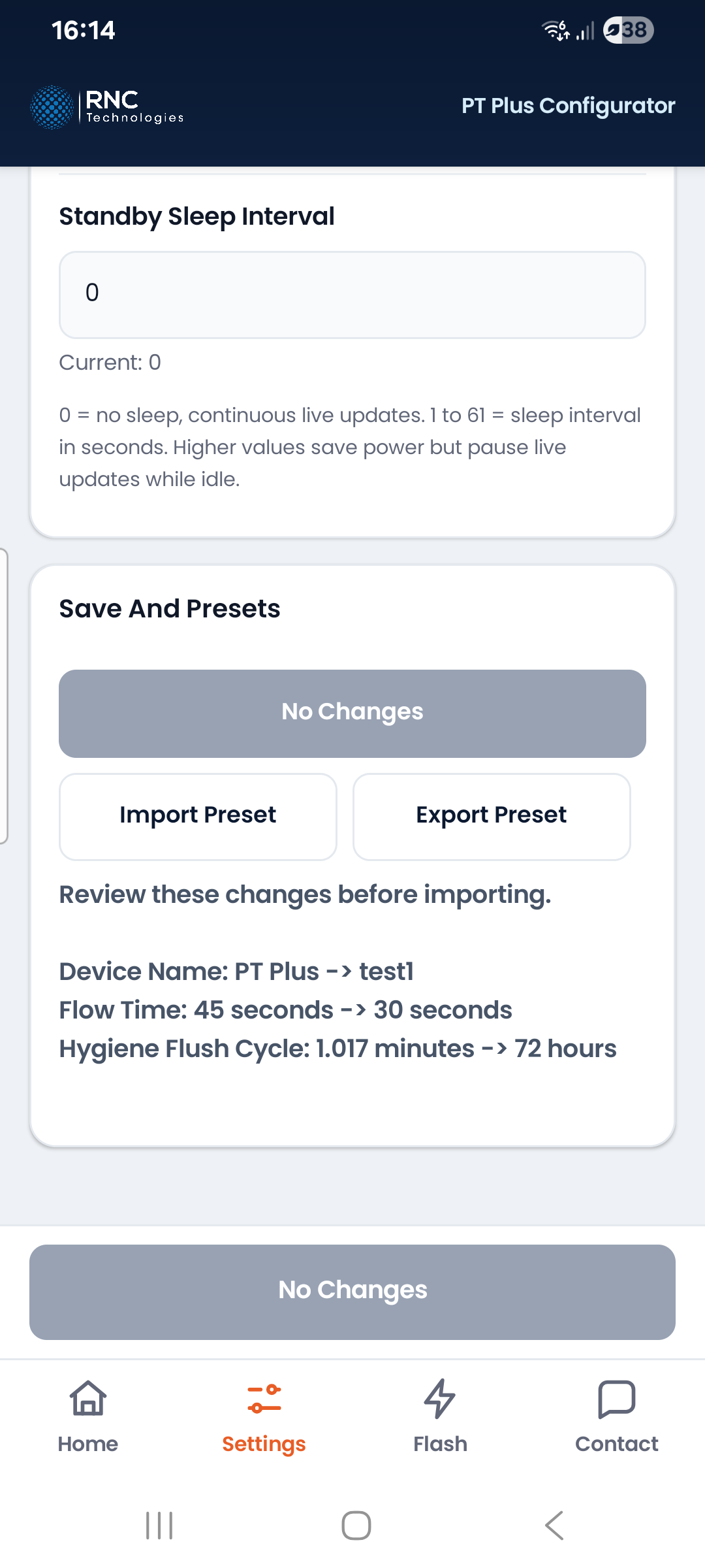 Import and export on the Settings page